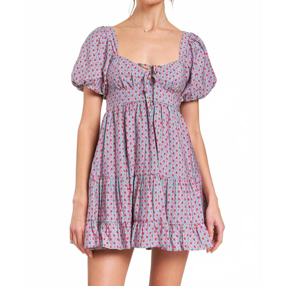 NEW IN THE BEGINNING puff sleeve mini dress in blue